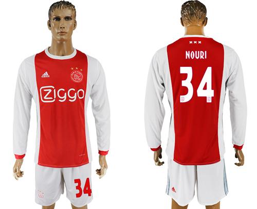 Ajax #34 Nouri Home Long Sleeves Soccer Club Jersey